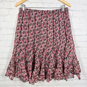 Dimri Floral Cottage Tiered Skirt Tropical Pleated Cotton Fairy VTG 90's